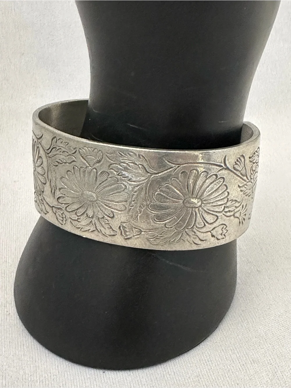 Salisbury Pewter Flower of the Month Engraved Wide Cuff Bracelet September